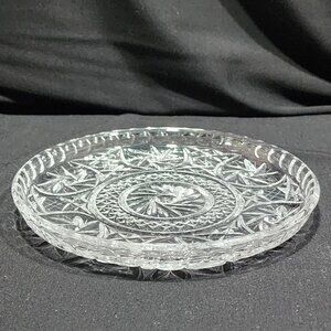 Antique Bohemian Czech Pinwheel Design Cut Crystal Decorative Luncheon 6" Plate